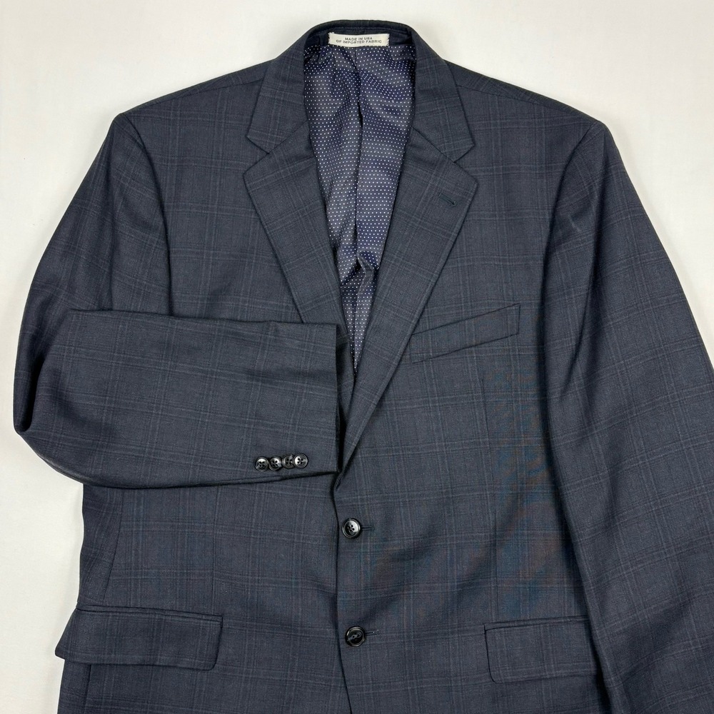 Joseph Abboud Angelico Super 100s Wool Sport Coat 44R Charcoal Windowpane USA